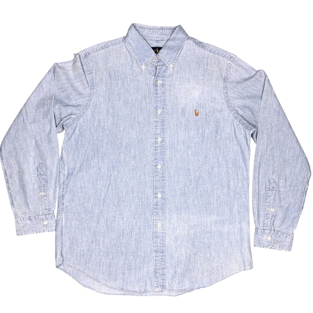 Ralph Lauren Chambray Button Down Shirt Large Blue Long Sleeve Pony Logo